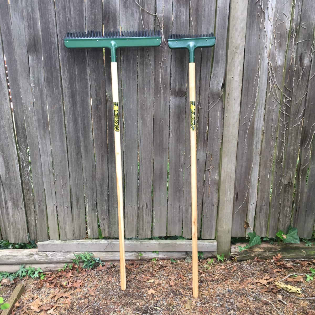 The wizard and merlin rubber rakes are best at collecting leaves and debris without damaging the surface below.